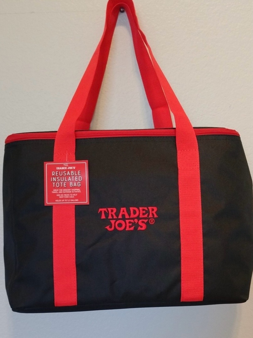 Trader Joe’s Black and Red Reusable Insulated Tote Bag